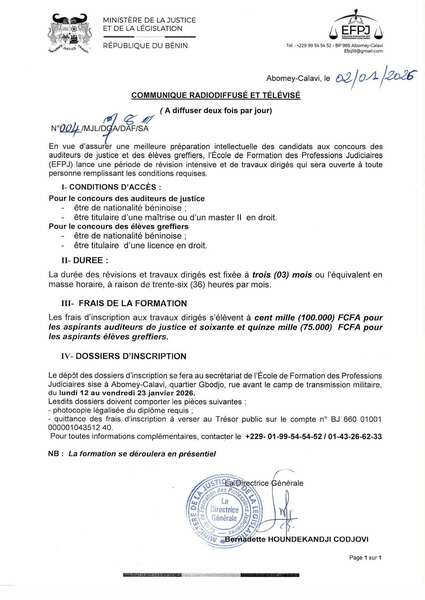 Lancement d'une période de révision intensive et de travaux dirigés en vue d'assurer une meilleure préparation intellectuelle des candidats aux concours des auditeurs de justice et des élèves greffiers